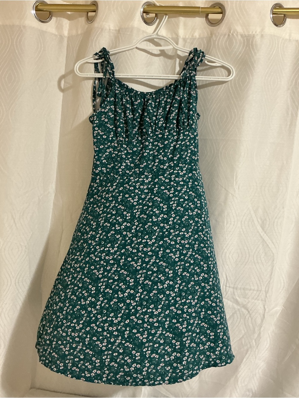 SHEIN Teal Green Floral Tie-Shoulder Midi Dress